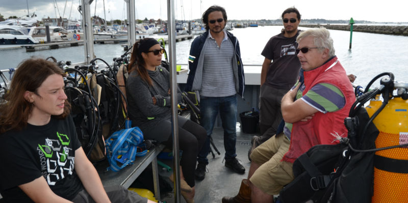 A photo of BU students with Dave Parham, Senior Lecturer in Marine Archaeology, who is leading the project