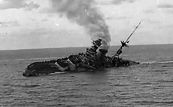 WWII battleship sinking